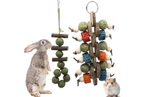 RunFar shop Kaninchen Spielzeug Hamster beschäftigung Kauspielzeug, Hasen zubehör Grasstab, süßer Bambus-Apfelzweig, Backenzahn-Stick, Grasball, Luffa-Apfel-Holzspieß 2pcs