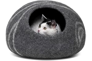 MEOWFIA Cat Bed Cave Premium Felt - Handmade 100% Merino Wool Bed for Cats and Kittens (Dark Shades) (Medium, Dark Grey)
