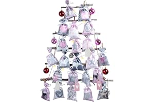 ‎GALLOP CHIC Adventskalender zum Befüllen Stoffsäckchen, 24 Stoffbeutel Kette zum selber Basteln und Aufhängen, 2025 Weihnachtskalender zum selberfüllen mit Rosa Grau Groß Säckchen für Kinder Mädchen Frauen