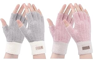 GEBELL Fingerless Gloves For Women - Winter Thermal Gloves Warm Soft Knit Half Fingers Mittens for Ladies Driving Working Typing UK