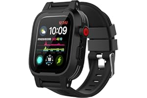 ShellBox Case Apple Watch 44mm Screen Protector Waterproof Case[IP68],Impact Resistant/Rugged 1Row Perforated Soft Band for iWatch Series 6/5/4/SE 44mm (Black)