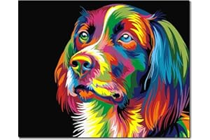 Fuumuui dipingere con numeri adulti e bambini principianti compresi pennelli e colori acrilici 40 x 50 cm - animali, cane colorato