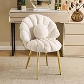 Bonnlo Makeup Dressing Table, Soft Plush Desk Chair without Wheels, with Shell Back and Removable Cushion, Nordic Style Dinin
