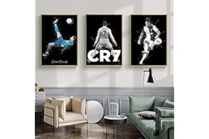 BDHcdfAJGf Cristiano Ronaldo Wand Bilder Fußballstar Poster und Kunstdrucke Sport Künstler Leinwand Bild Wandbilder Wohnzimmer Dekoration 40x60cmx3 Ungerahmt, Schwarz & Weiß