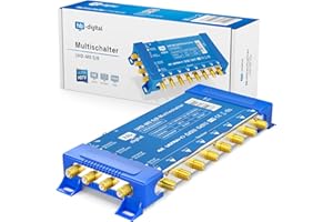 hb-digital 5/8 Multiswitch with External Power Supply for 8 Subscribers and 1 Satellite - Only Suitable for Quattro LNB UHD 4K Full HD DVB-S/S2 - Terrestrial Input - Gold Plated F Connectors