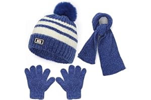 Baynetin 3Pcs Kids Winter Beanie Hat Scarf Gloves Set for 2-8 Years Old Boys Girls Winter Accessories Sets for Children Outdoor Sports,Knit Thick Warm Fleece Lined Thermal Sets