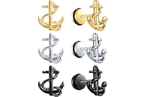 INFINIONLY Men's Women's Stainless Steel Earrings Studs Round Statement Earrings for Boy's Anchor Studs Creative Stainless Steel Jewellery