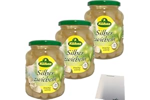 Kühne Silberzwiebeln in pikantem Aufguss 3er Pack (3x330g Glas) + usy Block