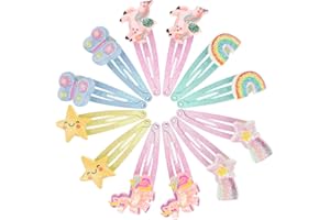 WINKIO Haarspangen Mädchen 12 Stück, Haarspangen Kinder Mehrfarbig Glitzer Haarklammern,Einhorn Schmetterling Regenbogen Blumen Haarschmuck, Süße Haarklammer Klein für Mädchen Kinder Baby Geschenk
