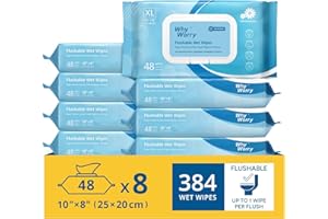 WhyWorry XL Papel Higiénico Húmedo Desechable con Manzanilla y Vitamina E por WC, Extra Grandes 20x25 cm Toallitas Húmedas para Limpieza Íntima, Biodegradable y Sin Plástico, Mar, 384 Unidades