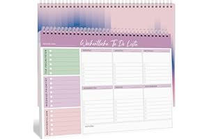 BIROYAL Planer tygodniowy w formacie A4 bez ustalonej daty (52 strony), planer tygodniowy, podkładka na biurko, spiralny kalendarz tygodniowy z przeglądem tygodnia, terminarz, zadania i notatki