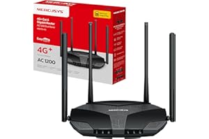 Mercusys MB235-4G Router WiFi con Sim, 4G+ Cat6 AC1200Mbps, 4 Antenne Ad Alto Guadagno, 1 Porta LAN/WAN + 3 Porte LAN Gigabit, WAN Backup, Parental/LED Control, SMS, APP, Plug & Play