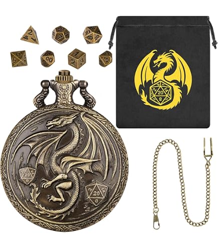 Mini Dés Steampunk – Coffret Montre De Poche 5 Têtes De Dragon, 7 Dés Métal Polyédriques D&D, Cadeau Idéal Pour Joueurs !