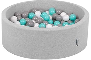 KiddyMoon 90X30cm/200 Bolas ∅ 7Cm Piscina De Bolas para Ninos Hecha En La UE, Gris Clr:Blanco/Gris/Turquesa Clr