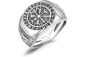 Friggem Anillo para Hombre Plata de ley 925 Anillo Runas Vikinga Brújula Vegvisir Anillo Nórdico Joyería de Protección para Hombre Mujer