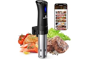 ‎BLITZHOME Sous Vide Garer, BLITZHOME SV-2209-1 Sous Vide Stick 1100W WiFi App Steuerung mit Präziser Temperatureinstellung 25℃ bis 92,5℃, Timer, leises Edelstahl Präzisions Tauchzirkulationsgerät, Rezepten