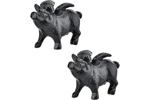 Sungmor Estatua Extravagante de Hierro Fundido con Cerdo Volador, 2 Unidades, rústico, Negro, Lindo Cerdito, pisapapeles, colección de jardín, Figura de Oficina en casa, Escritorio, Adorno para