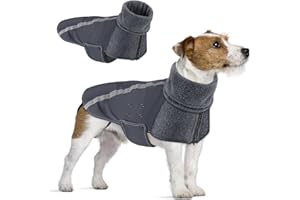 SlowTon Winter Coat for Dogs, Warm Lining Made of Polar Fleece Outer Jacket for Dogs with Turtleneck Scarf, Reflective Stripes, Adjustable, Waterproof, Windproof, Puppy Vest, Soft Pet (S, Grey)