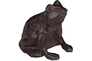 Relaxdays Figurine de Jardin Grenouille, Assise, en Fonte, Apparence Antique, étanche, Figurine de Grenouille, Marron