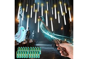 MOZC Bougie Flottante avec Baguette magique, 20pcs Cierges Magiques avec 21 Batteries(Contient), Scintillantes LED Bougies avec fonction de minuterie 6H pour la fête d'anniversaire Noël Déco Cadeau