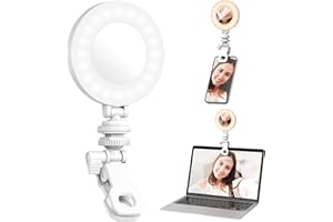 SELFIESHOW LED Luz Selfie con Clips, Luz de Vídeo Recargable, 3 Modos de Luz Anillo de Luz Selfie, Luz Cámara Luz del Teléfono para TikTok, Makeup, Maquillaje, Selfie, Videoconferencia