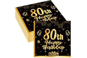 WENTSENT Servietten 80 Geburtstag, 40Stück Schwarze Gold 80. Happy Birthday Servietten, Einweg Papierserviette Tischdeko, 80er Geburtstag Männer Frauen Geburtstags Party Deko