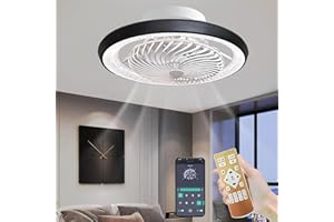 Qiaomao Plafonnier Ventilateur Silencieux Design avec Télécommande/APP, Reversible Dimmable Timer Lustre Ventilateur de Plafond avec Lumiere, Luminaire Ventilateur Plafonnier 72w Noir+Blanc 49cm