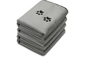 Irenare 4 Pack Dog Towels for Drying Microfiber Dog Towel Soft Absorbent Pet Bath Washcloth Pet Drying Grooming Washcloth with Embroidered Paw for Cats Bathing and Grooming
