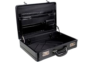 AR BRAND EST. 2021 Deluxe Faux Leather Expandable Executive Attache Case Briefcase Black AR Premium (Black)