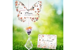AMICERA Gifts for Mum, Mummy Gifts - Butterfly Crystal Suncatcher, Special Presents for Mum, for Mummy, Ideal Mother Gifts on Her Birthday, Sun Catcher with Greeting Card