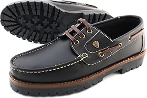 IBERICO Zapatos náuticos de cuero genuino para hombre, zapatos de vela clásicos negros 3 Eye Boat Shoes…