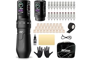 EZ TATTOO EZ P3 Pro Zestaw do Tatuażu - Zestaw Maszynek do Tatuażu z 6 Uderzenia 2.0-4.2mm Bezprzewodowa Maszynka do Tatuażu Pen z Dodatkowy Zasilacz 1600 mAh dla Artystów Tatuażu (Czarny Matowy)