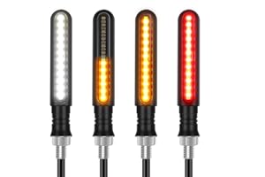 Kinstecks zestaw 4 kierunkowskazów motocyklowych o płynącej sygnalizacji skrętu zasilanych prądem o napięciu 12V, światła do jazdy dziennej, światła hamowania, do montażu na motocykl, skuter, quad, cruiser, off-road