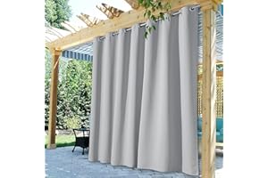 LINFKY Outdoor Curtains Extra Wide - Outdoor Waterproof Patio Curtains Grommet Top Blackout Thermal Insulated Drapes for Pergola/Sunroom, 1 Panel (Light Grey,1x100"Wx96"L)