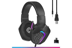 Oniverse Casque Gaming Filaire avec Micro réglable, Compatible PS5 PS4 Switch 2 Xbox PC Mac, Casque Gamer à LED, Haut-parleurs 50mm Confortables et Respirants, Filaire Jack - Meteor (Carbon Black)
