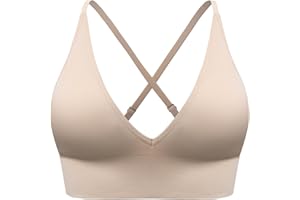 SUNSESS Sports Bras for Women Deep V Seamless Wirefree Removable Pads Comfort Sleep Bralette Workout Yoga Crop Top Bra