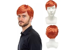 UILYNIU Men's Ginger Short Wig - Boyband, Punk, Rock Star Orange Wig for 60s 70s 80s Costume Accessories, Party, Music, Carnival