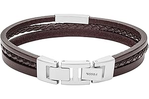 Fossil Bracelet homme en acier inoxydable ou en cuir avec fermoir rabattable