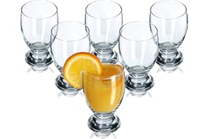 KADAX Juego de 6 vasos de agua, juego de vasos decorativos, vasos transparentes con tallo, vasos de zumo con paredes gruesas, vasos para agua, limonada (250 ml, Marie)
