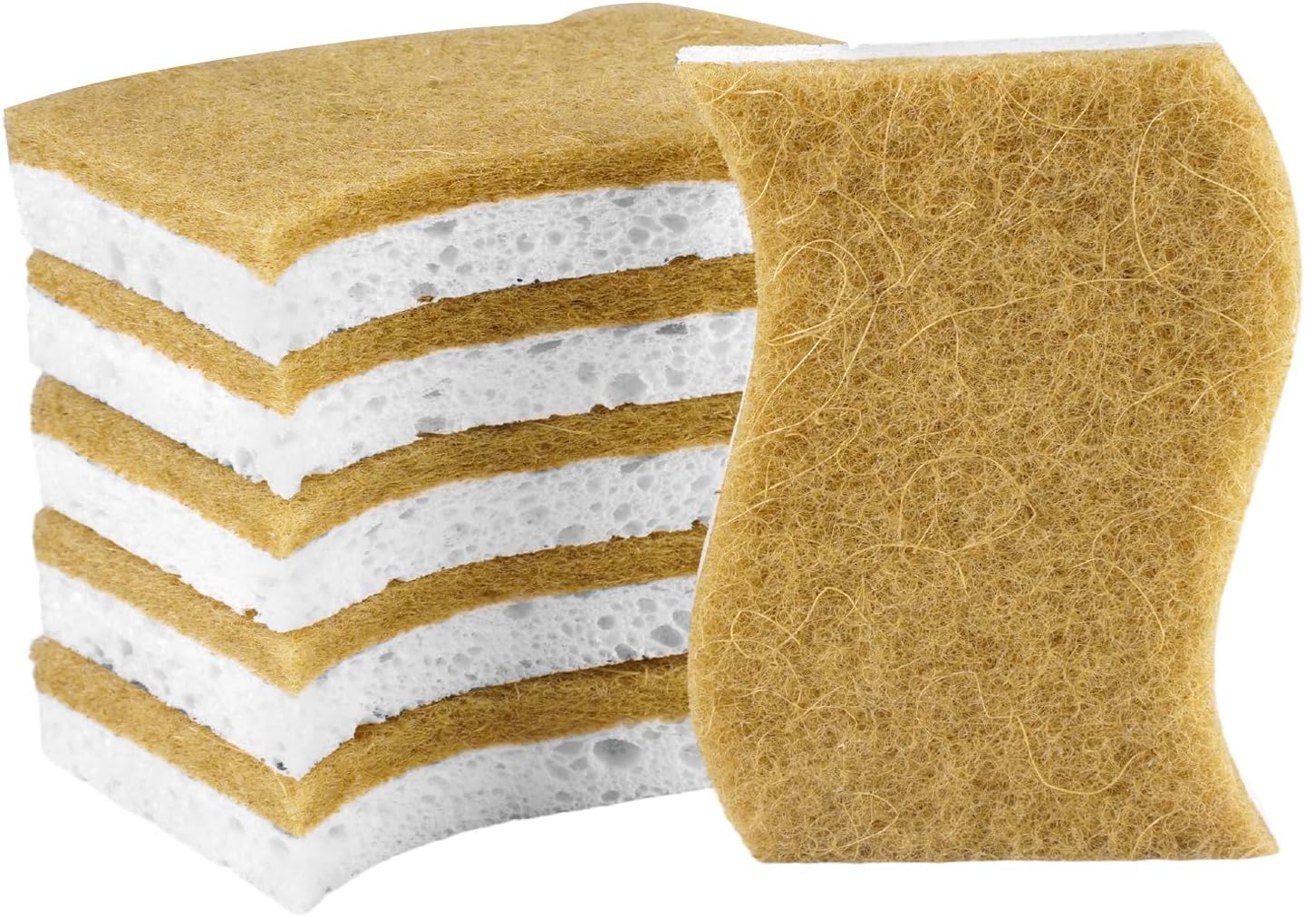 HIKPACKER Paquete de 6 Esponjas Naturales a Base de Plantas, Esponja de Cocina Biodegradable, Esponjas de Celulosa para Platos, Doble Cara, Reutilizables, Antiarañazos, Ecológicas, para Cocina y Baño