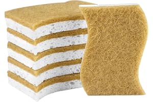 HIKPACKER Paquete de 6 Esponjas Naturales a Base de Plantas, Esponja de Cocina Biodegradable, Esponjas de Celulosa para Platos, Doble Cara, Reutilizables, Antiarañazos, Ecológicas, para Cocina y Baño