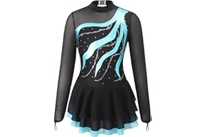 CHICTRY Kids Girl's Mesh Splice Figure Ice Skating Dress Long Sleeves Ballet Dance Gymnastics Leotards Tutu Dress Dancewear
