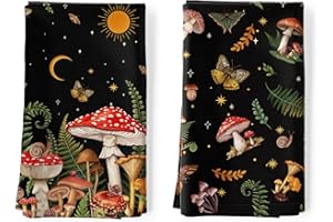 Arquiel Set di 2 Strofinacci Cucina Fungo Cucina Strofinacci Cotone 100% Assorbente Foresta Canovacci Cucina Decorazione Regali di Vacanza per Cucina 48 cm x 70 cm