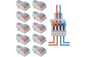 AEDIKO 10pcs Lever Wire Connectors 2 IN 4 OUT Quick Wiring Cable Connector Compact Wire Terminal Block for 28-12 AWG, 28-14 AWG