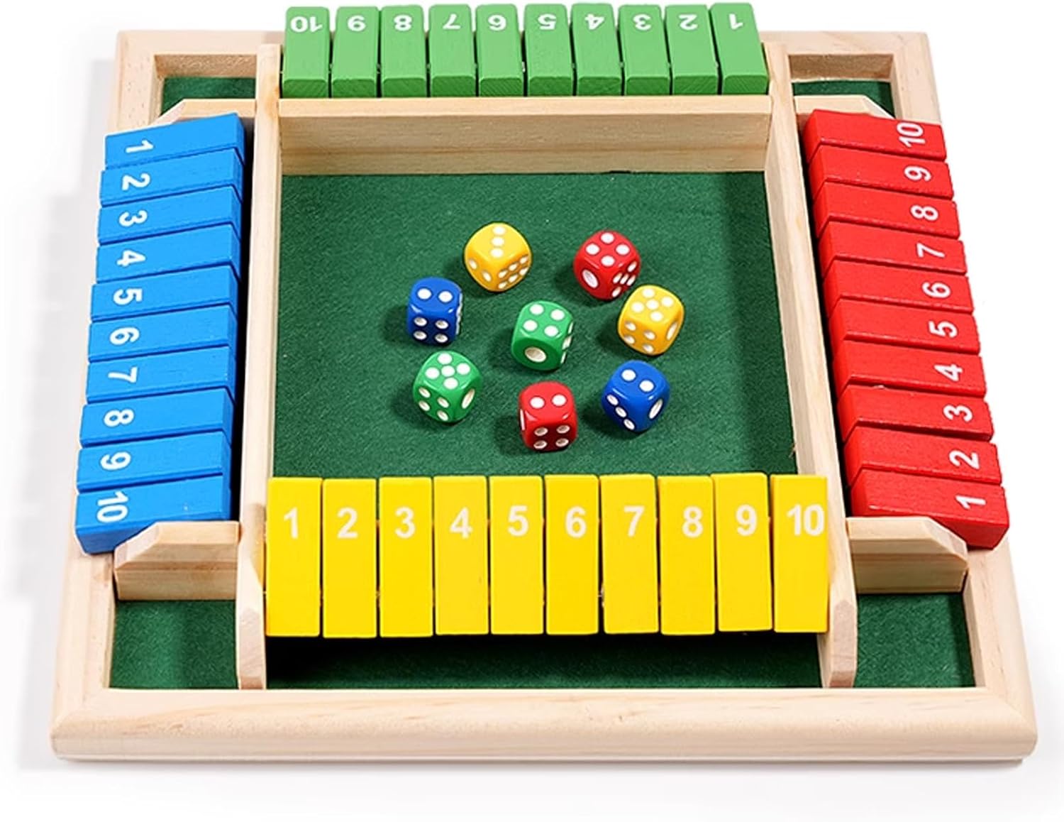 ZHITENG Shut The Box, Juego de Mesa de Madera Clásico Cierra la Caja Juego con 8 Dados 2-4 Jugadores Juguetes de Dados Juguetes de Matematicas, para Padres e Hijos Fiesta Bar y Casa (Multicolor)