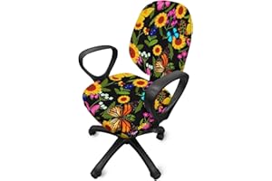 Highdi Office Chair Cover Split, Sunflower Pattern, 2 Pieces (Back + Seat Cover), Stretch Fit, Breathable, Washable, Elastic, Plant