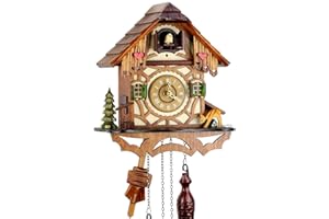 Reloj de cuco de la Selva Negra de madera auténtica con mecanismo de cuarzo con funcionamiento a pilas y sonido de cuco. Mecanismo musical, 24 cm de Uhren-Park Eble - Eble -Fachwerkhaus