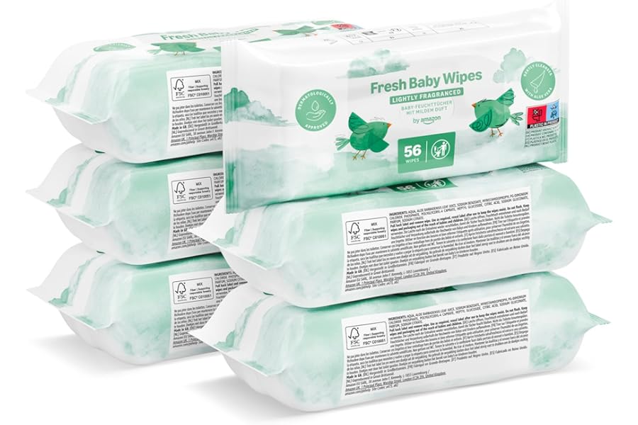 by Amazon Fresh Baby Wipes, 336 Wipes, 6 Pack of 56