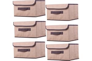 NCRGB Pudełko do przechowywania z pokrywką, składane pudełko materiałowe z uchwytami, do przechowywania ubrań (26 x 19 x 16 cm, 6 sztuk, beżowe)