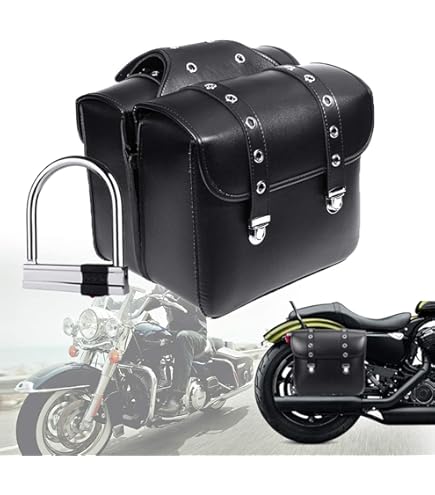 Borsa Laterale Moto Customo Chopper - Destra, 12,5 Litri, Borchie Cromate, Nera, Per Stile Custom